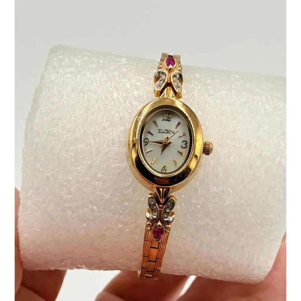 Elgin Women's Petite Genuine Ruby Watch Model EG8077 NEW BATTERY